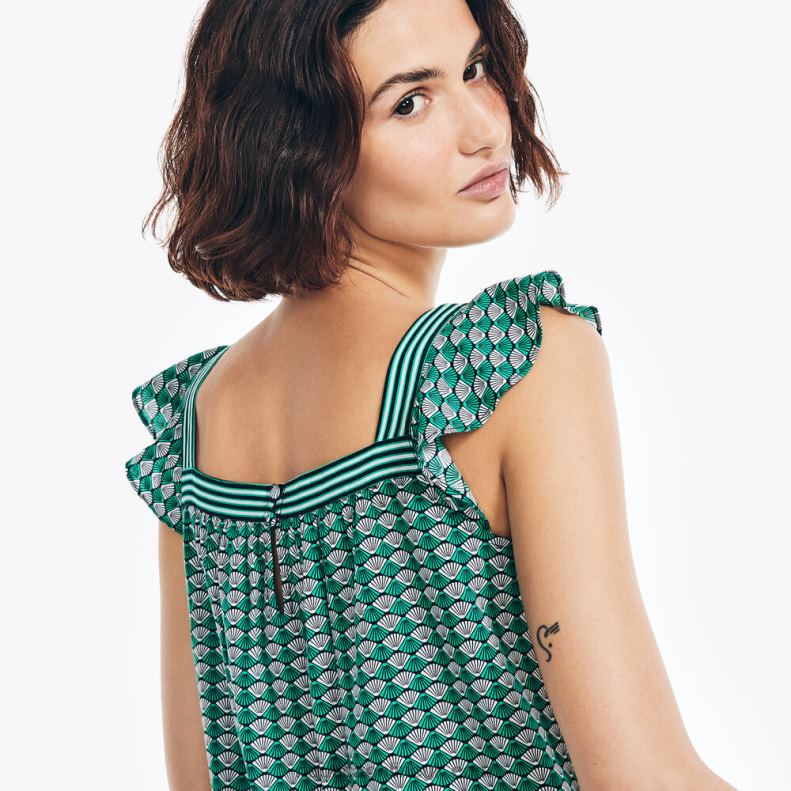 Nautica Sustainably Crafted Square-Neck Printed Top L6J4L1003 True Black Women