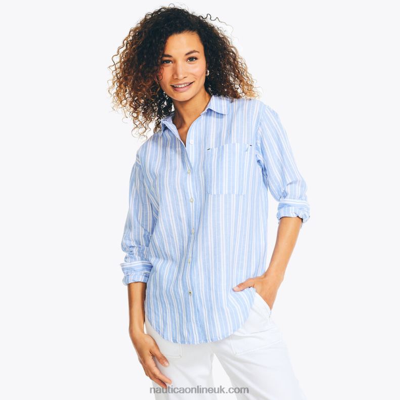 Nautica Sustainably Crafted Striped Linen Boyfriend Shirt L6J4L834 Aquabreeze Women