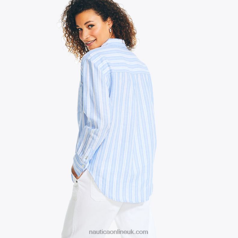 Nautica Sustainably Crafted Striped Linen Boyfriend Shirt L6J4L834 Aquabreeze Women